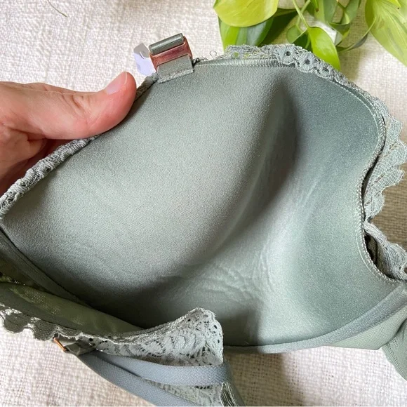 SOLD Aerie lightly padded balconette floral lace bra 40D sage green rosegold - Picture 10 of 11